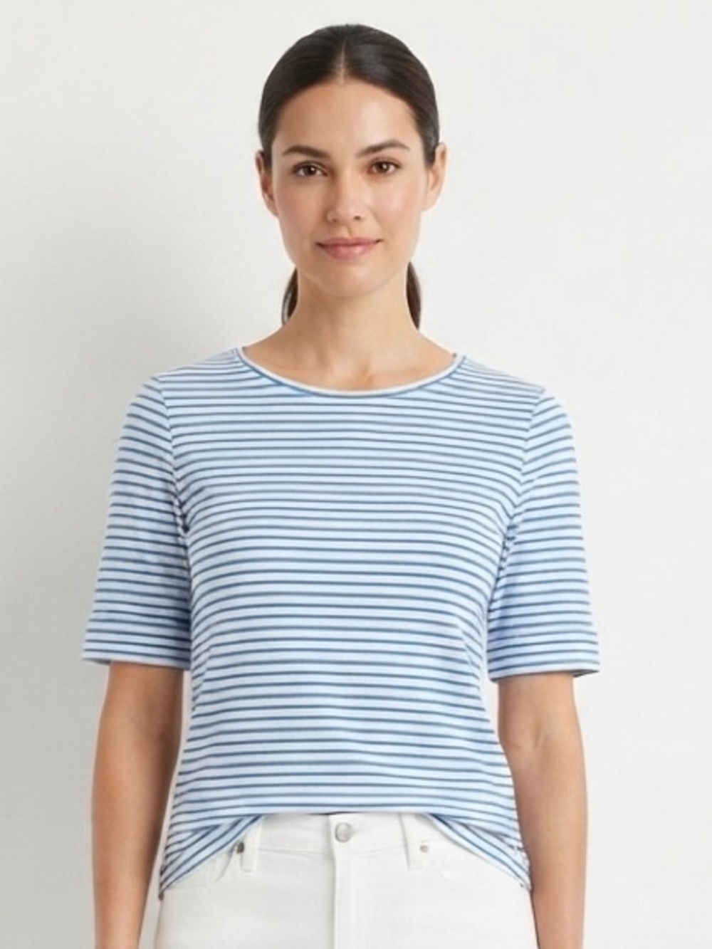 Chico's Blue & White Striped Pima Cotton The Ultimate Tee Size 1 | Medium